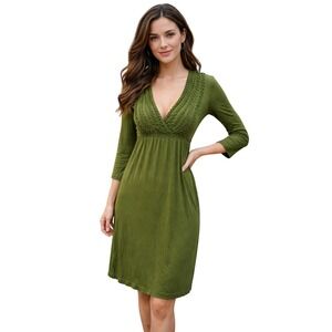 Max Studio NWT Cedar Green V-Neck Rickrack Trim Empire Waist Dress 1911T57 Small